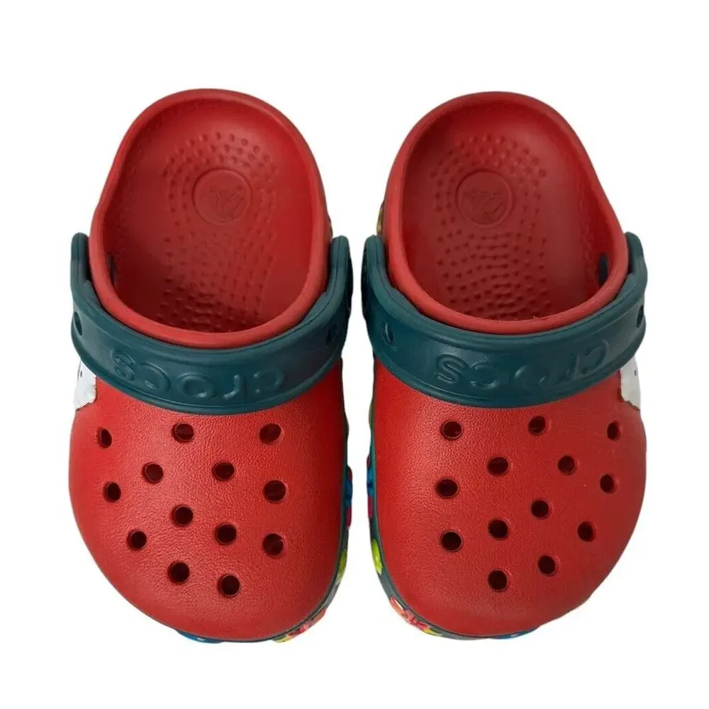 Crocs White Polar Bear‎ Red Green Christmas Holiday Light Up Shoes Toddler Sz C7